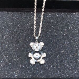 Sterling Silver Teddy Bear Diamond Simulant  Pendant Necklace - Women's Jewelry